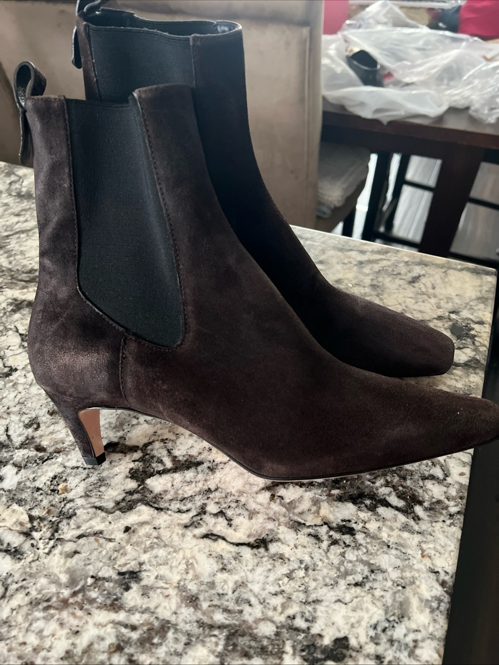 Reformation Roberta Chelsea Kitten Heel Ankle Boots in Bose suede